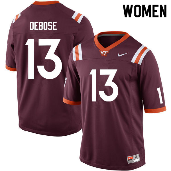 Women #13 Zion Debose Virginia Tech Hokies College Football Jerseys Sale-Maroon